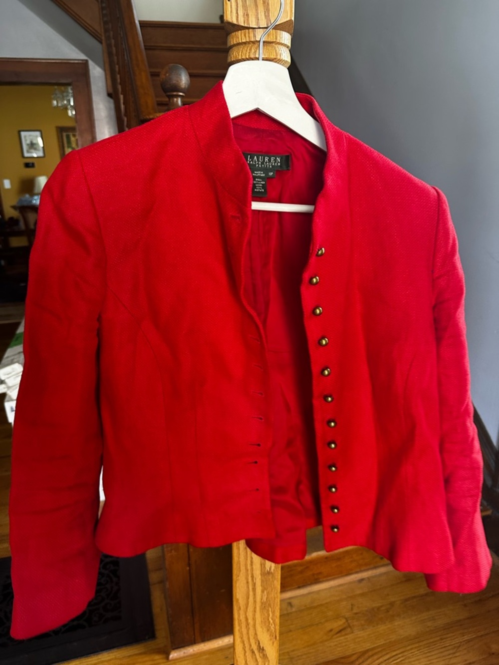 Ralph Lauren Red Military-Style Blazer with Brass Buttons